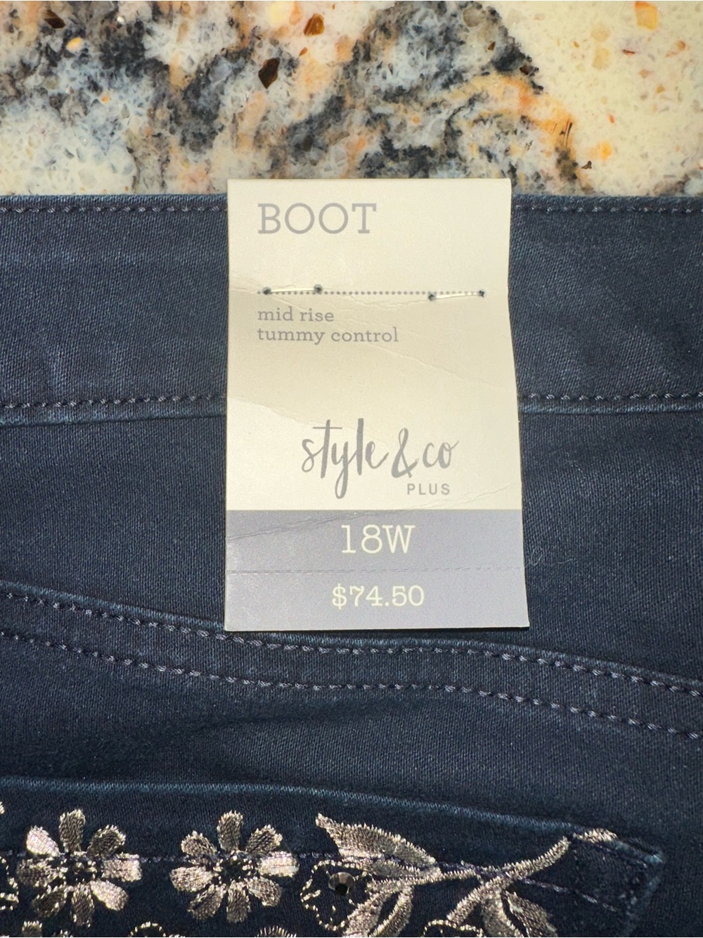 Style & Co. Women’s Plus Bootcut Jeans with Floral Embroidered Pockets 18W Black - Picture 7 of 7